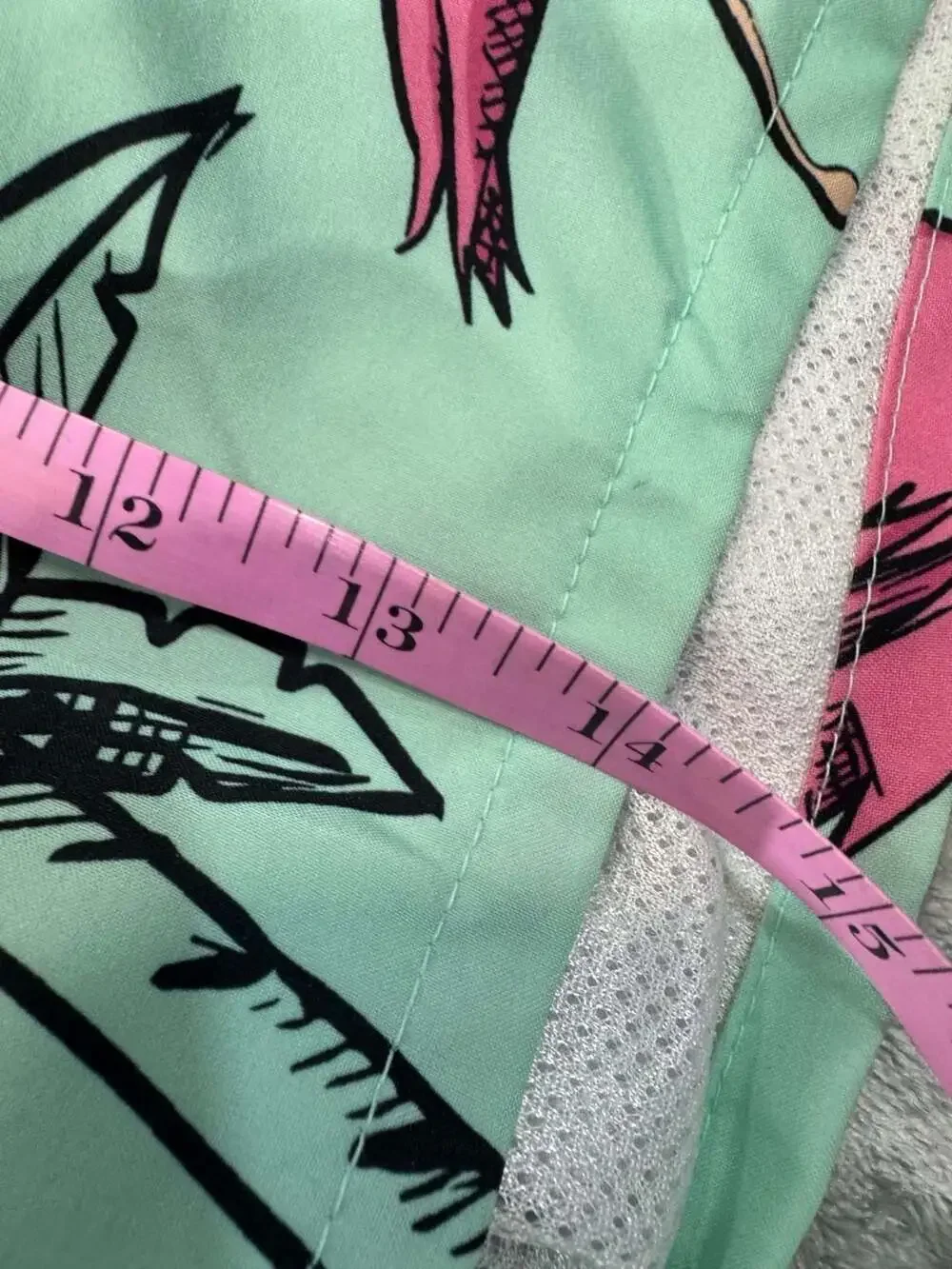 Hollister Flamingo & Palm Tree Print Mint Green Mesh Lined Swim Trunks Size S